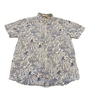 Rebel James‎ & Charli Mens Blue White Leaf Print Cotton Button Down Shirt Large